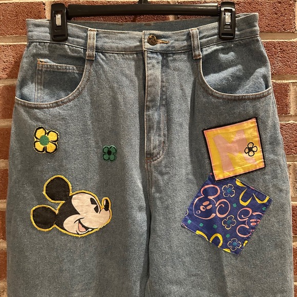 Mickey & Co Jeans High‎ Waist Patchwork Embroidered Size 11/12 Disney 90s - Picture 2 of 16